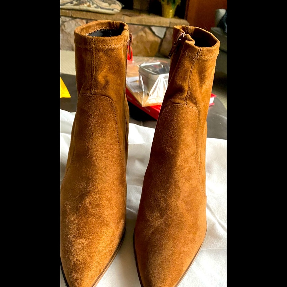 Golden-brown soft suede ankle boots